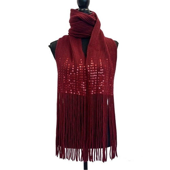 Red long sequin fringe fall winter soft scarf - Picture 1 of 7